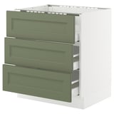 SEKTION / MAXIMERA Gbn bajo estufa/3 frentes/3 cajones, blanco/Axstad gris-verde, 30x24x30 "