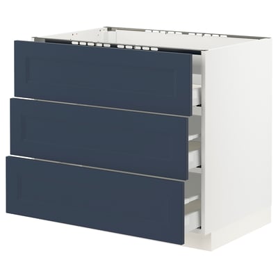 SEKTION / MAXIMERA Gbn bajo estufa/3 frentes/3 cajones, blanco Axstad/mate azul, 36x24x30 "