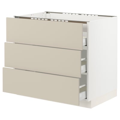 SEKTION / MAXIMERA Gbn bajo estufa/3 frentes/3 cajones, blanco/Havstorp beige, 36x24x30 "