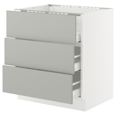 SEKTION / MAXIMERA Gbn bajo estufa/3 frentes/3 cajones, blanco/Havstorp gris claro, 30x24x30 "
