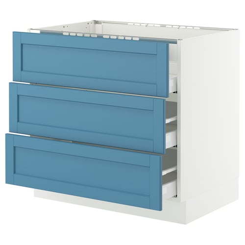 SEKTION / MAXIMERA Gbn bajo estufa/3 frentes/3 cajones, blanco/Lerhyttan azul, 36x24x30 "