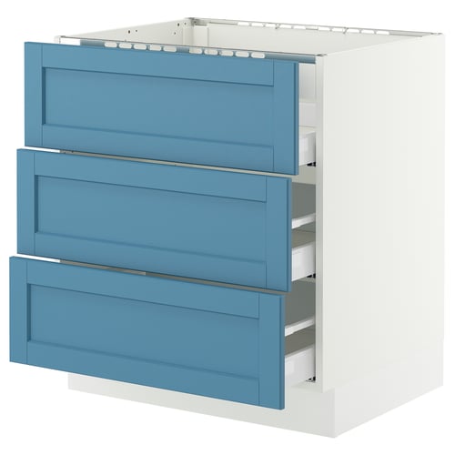 SEKTION / MAXIMERA Gbn bajo estufa/3 frentes/3 cajones, blanco/Lerhyttan azul, 30x24x30 "