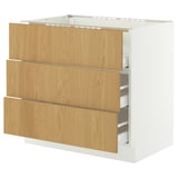 SEKTION / MAXIMERA Gbn bajo estufa/3 frentes/3 cajones, blanco/Sinarp chapa de roble, 36x24x30 "