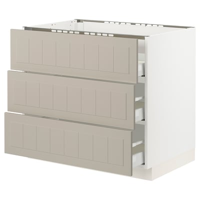 SEKTION / MAXIMERA Gbn bajo estufa/3 frentes/3 cajones, blanco/Stensund beige, 36x24x30 "