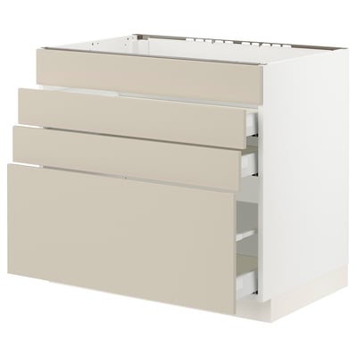 SEKTION / MAXIMERA Gbn bajo estufa/4 frentes/3 cajones, blanco/Havstorp beige, 36x24x30 "