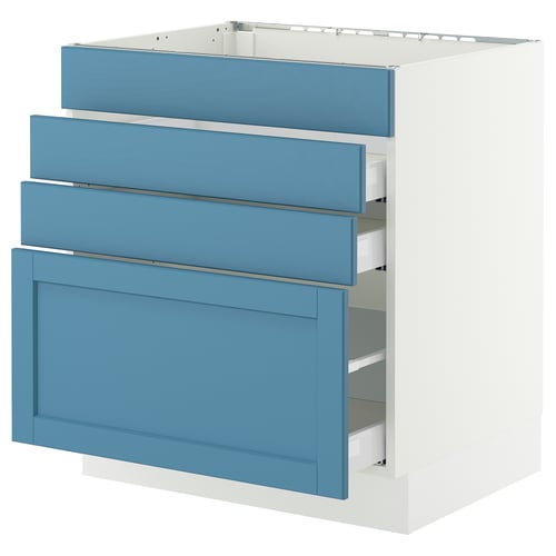 SEKTION / MAXIMERA Gbn bajo estufa/4 frentes/3 cajones, blanco/Lerhyttan azul, 30x24x30 "