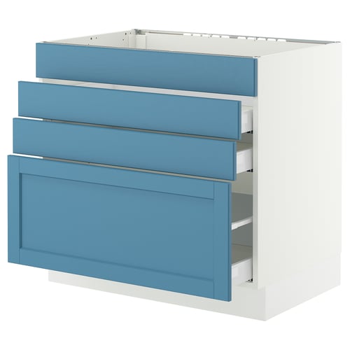 SEKTION / MAXIMERA Gbn bajo estufa/4 frentes/3 cajones, blanco/Lerhyttan azul, 36x24x30 "