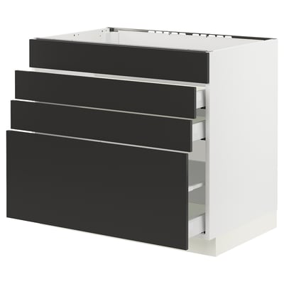 SEKTION / MAXIMERA Gbn bajo estufa/4 frentes/3 cajones, blanco/Nickebo antracita mate, 36x24x30 "
