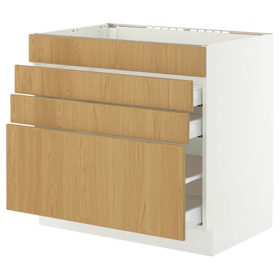 SEKTION / MAXIMERA Gbn bajo estufa/4 frentes/3 cajones, blanco/Sinarp chapa de roble, 36x24x30 "