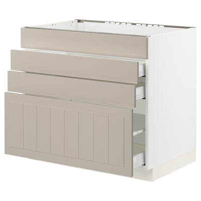 SEKTION / MAXIMERA Gbn bajo estufa/4 frentes/3 cajones, blanco/Stensund beige, 36x24x30 "