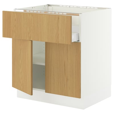 SEKTION / MAXIMERA Gbn bajo estufa/cajón/estantes/2prt, blanco/Sinarp chapa de roble, 30x24x30 "