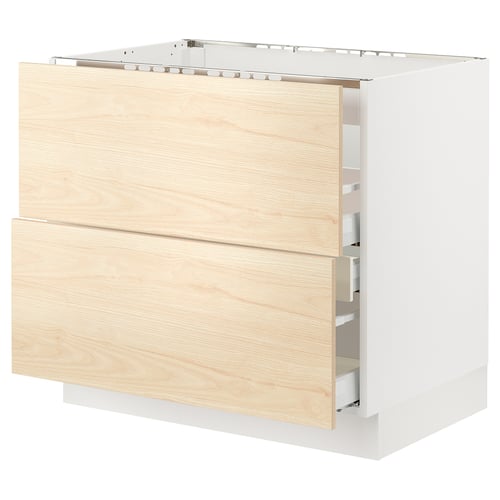 SEKTION / MAXIMERA Gbn bajo estufa/extractor int+cajón, blanco/Askersund efecto de fresno claro, 36x24x30 "
