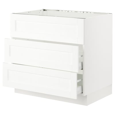 SEKTION / MAXIMERA Gbn bajo estufa/extractor int+cajón, blanco Enköping/blanco efecto madera, 36x24x30 "