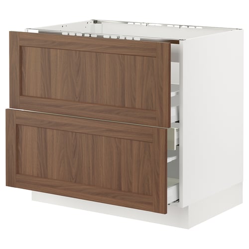 SEKTION / MAXIMERA Gbn bajo estufa/extractor int+cajón, blanco Enköping/marrón efecto de nogal, 36x24x30 "