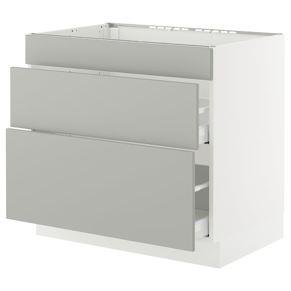 SEKTION / MAXIMERA Gbn bajo estufa/extractor int+cajón, blanco/Havstorp gris claro, 36x24x30 "