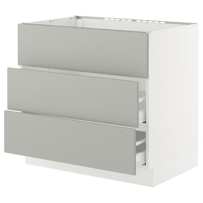 SEKTION / MAXIMERA Gbn bajo estufa/extractor int+cajón, blanco/Havstorp gris claro, 36x24x30 "