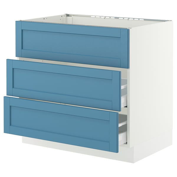 SEKTION / MAXIMERA Gbn bajo estufa/extractor int+cajón, blanco/Lerhyttan azul, 36x24x30 "