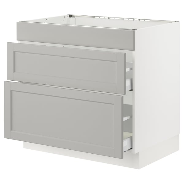 SEKTION / MAXIMERA Gbn bajo estufa/extractor int+cajón, blanco/Lerhyttan gris claro, 36x24x30 "