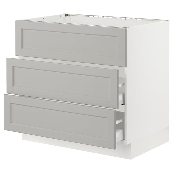 SEKTION / MAXIMERA Gbn bajo estufa/extractor int+cajón, blanco/Lerhyttan gris claro, 36x24x30 "