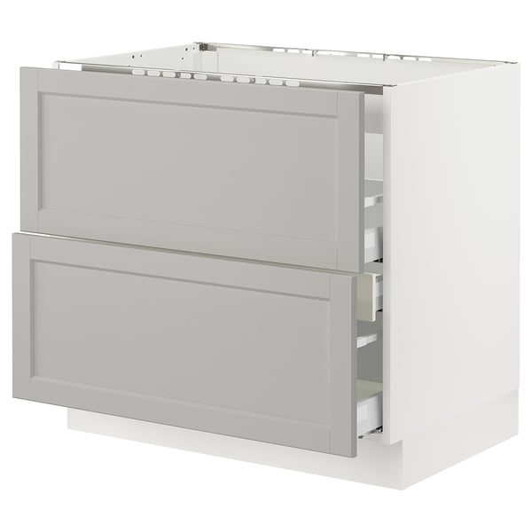 SEKTION / MAXIMERA Gbn bajo estufa/extractor int+cajón, blanco/Lerhyttan gris claro, 36x24x30 "