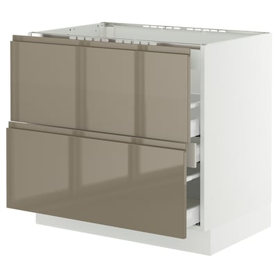 SEKTION / MAXIMERA Gbn bajo estufa/extractor int+cajón, blanco/Voxtorp marrón grisáceo oscuro alto brillo, 36x24x30 "