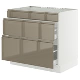 SEKTION / MAXIMERA Gbn bajo estufa/extractor int+cajón, blanco/Voxtorp marrón grisáceo oscuro alto brillo, 36x24x30 "