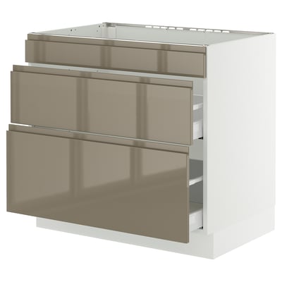 SEKTION / MAXIMERA Gbn bajo estufa/extractor int+cajón, blanco/Voxtorp marrón grisáceo oscuro alto brillo, 36x24x30 "