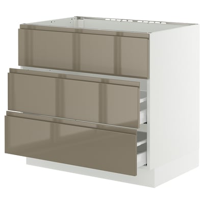 SEKTION / MAXIMERA Gbn bajo estufa/extractor int+cajón, blanco/Voxtorp marrón grisáceo oscuro alto brillo, 36x24x30 "