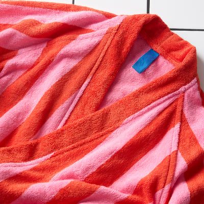 SKOGSSALLAT Bata de baño, rojo rosado/a rayas, S/M