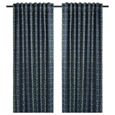 SKOGSSVINGEL Cortinas opacas, 1 par, azul oscuro/verde, 50x98 "