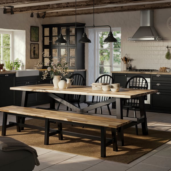 SKOGSTA Banca, acacia/negro, 92 1/2 "