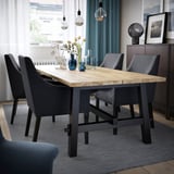 SKOGSTA / SAKARIAS Mesa con 4 sillas, acacia negro/Sporda gris oscuro, 92 1/2x39 3/8 "
