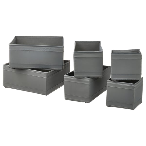 SKUBB Caja, juego de 6, gris oscuro