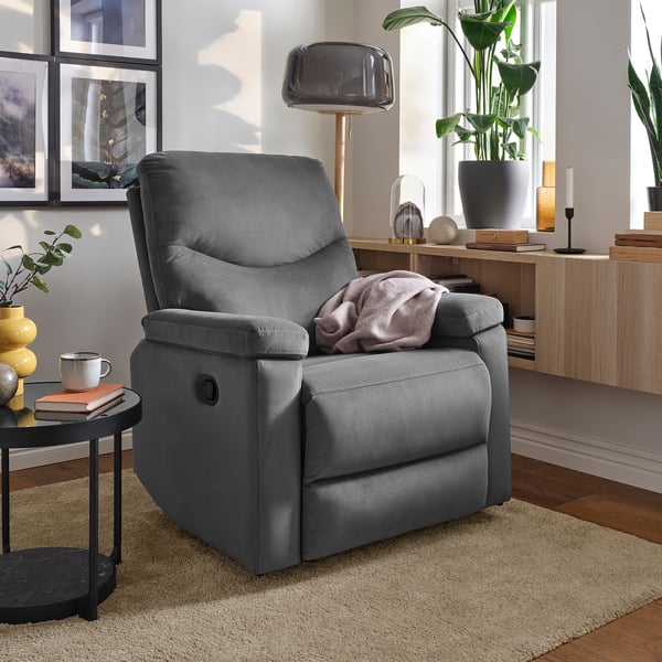 SKULNÄS Sillón reclinable+giratorio, Hakebo gris oscuro