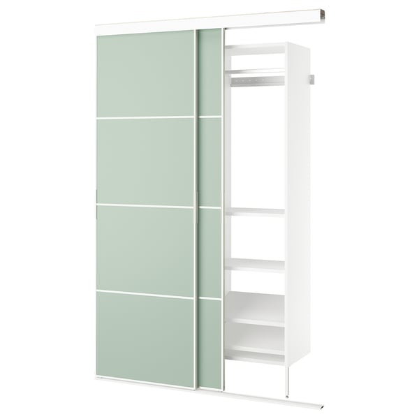 SKYTTA / AURDAL Armario+puerta corrediza, blanco blanco/Mehamn verde claro, 59 7/8x25 5/8x94 3/8 "