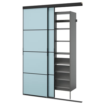 SKYTTA / AURDAL Armario+puerta corrediza, negro gris oscuro/Mehamn azul claro, 59 7/8x25 5/8x94 1/2 "