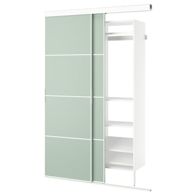 SKYTTA / AURDAL Ropero+puerta corrediza, blanco blanco/Mehamn verde claro, 59 7/8x25 5/8x94 3/8 "