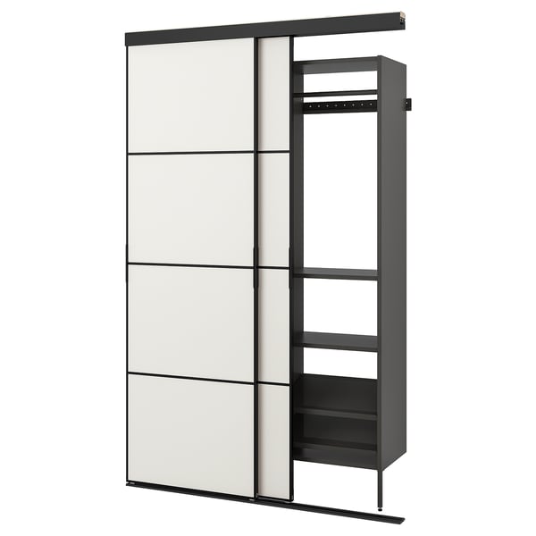 SKYTTA / AURDAL Ropero+puerta corrediza, negro gris oscuro/Mehamn blanco, 59 7/8x25 5/8x94 3/8 "