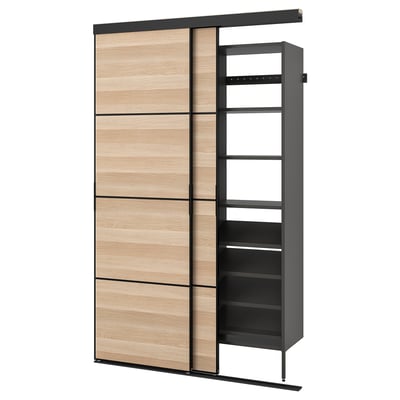 SKYTTA / AURDAL Ropero+puerta corrediza, negro Mehamn/efecto de roble teñido en blanco gris oscuro, 59 7/8x25 5/8x94 1/2 "