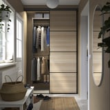 SKYTTA / AURDAL Ropero+puerta corrediza, negro Mehamn/efecto de roble teñido en blanco gris oscuro, 59 7/8x25 5/8x94 1/2 "