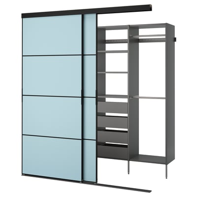 SKYTTA / AURDAL Vestidor+puertas corredizas, negro gris oscuro/Mehamn azul claro, 79 1/2x45 1/4x94 1/2 "