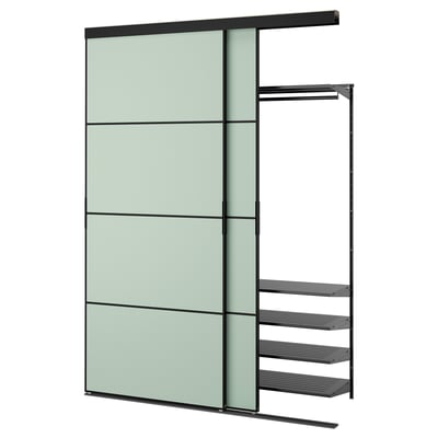 SKYTTA / BOAXEL Ropero+puerta corrediza, negro metal/Mehamn verde claro, 69 5/8x25 5/8x94 1/2 "