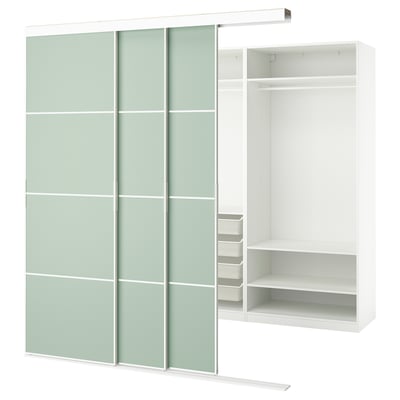 SKYTTA / PAX Vestidor+puertas corredizas, blanco doble cara/Mehamn verde claro, 89x63x94 1/2 "