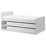 SLÄKT Base de cama+almacenamiento, blanco, Tamaño twin