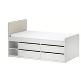 SLÄKT Base de cama+almacenamiento, incl. cabecera/Vissle beige, Tamaño twin