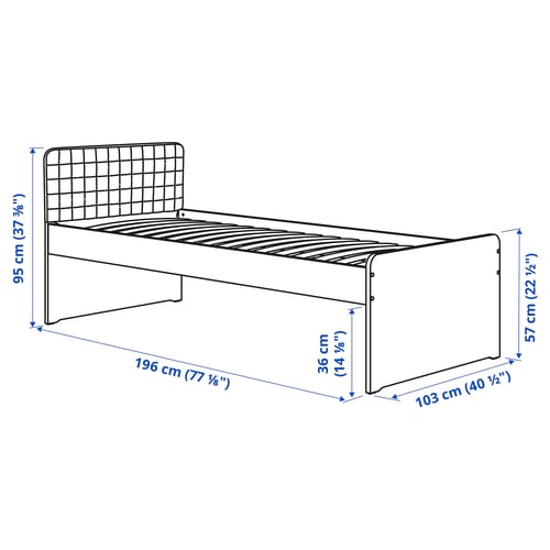 SLÄKT Base de cama, incl. cabecera/Vissle beige, Tamaño twin