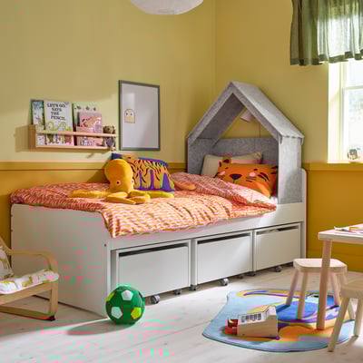 SLÄKT Base de cama, incluye accesorio para cama/gris, Tamaño twin