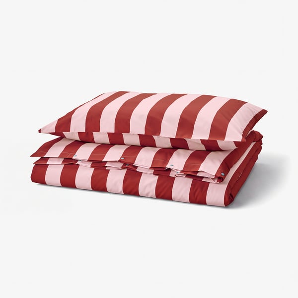 SLÅNHÖSTMAL Funda nórdica+funda(s) de almohada, rosado claro rojo oscuro/raya, Tamaño twin