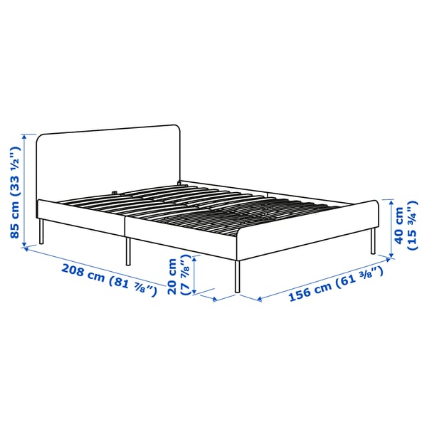SLATTUM Base de cama tapizada, Vissle gris oscuro, Tamaño queen