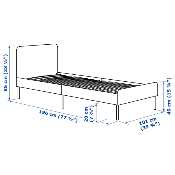 SLATTUM Base de cama tapizada, Vissle gris oscuro, Tamaño twin